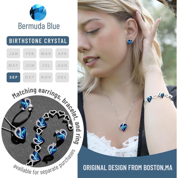 Infinity Love Birthstone Heart Pendant Sapphire Blue Necklace Women Mom Silver - Picture 4 of 8